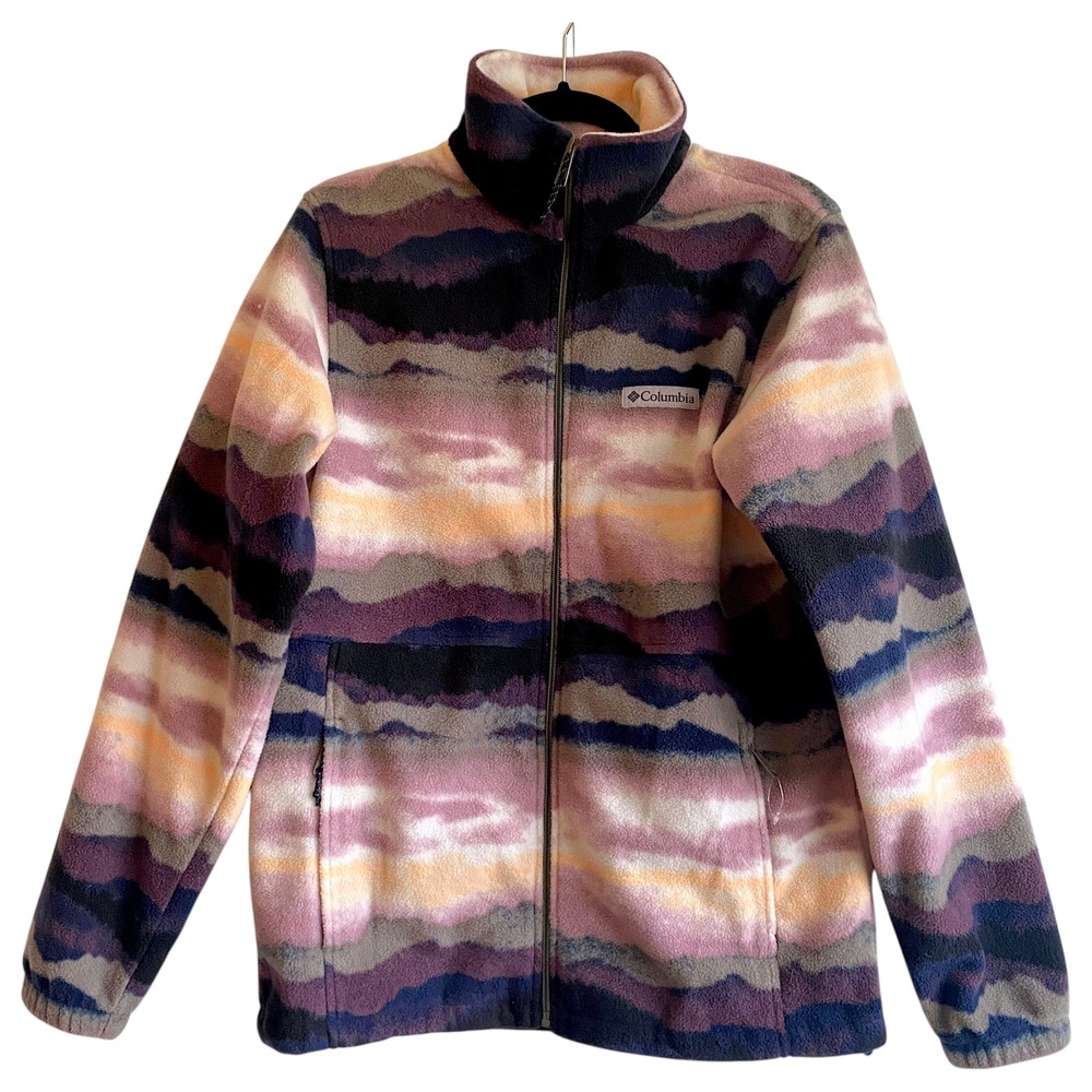 Columbia Fleece Jacket Full Zip Multicolor Mountain Print Size Small